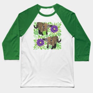 Coatimundi with Palm Leaves Philodendron Gloriosum Leaves and Purple Dahlias Baseball T-Shirt